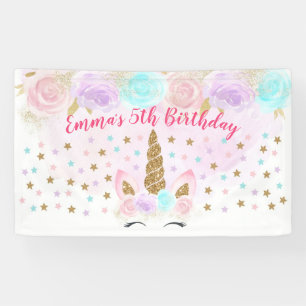 Unicorn Pink & Gold Birthday Banner