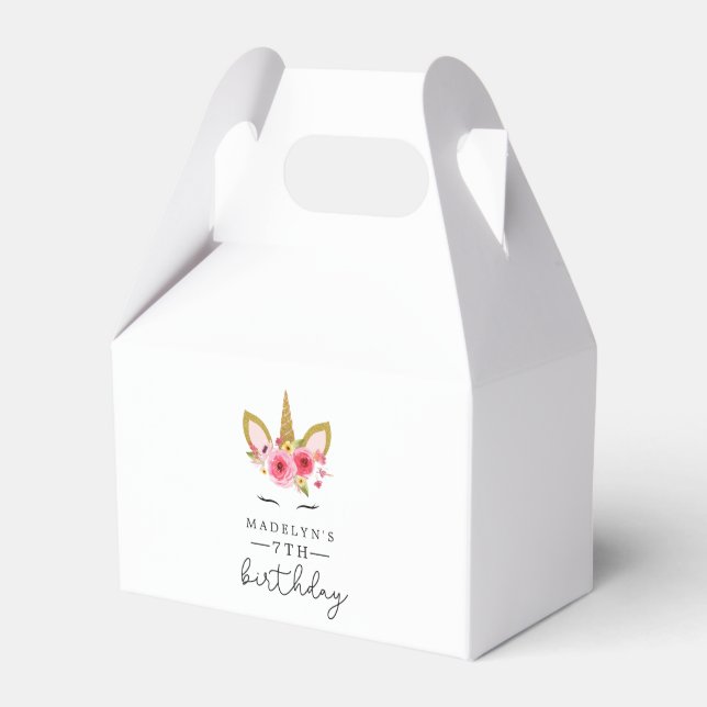 Unicorn Pink Gold Birthday Party Favour Box (Front Side)