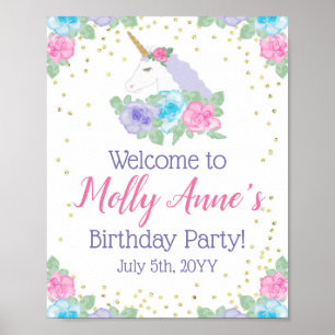 Unicorn Pink & Gold Birthday Party Welcome Poster