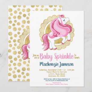 Unicorn Pink Gold Girls Baby Sprinkle Invitation