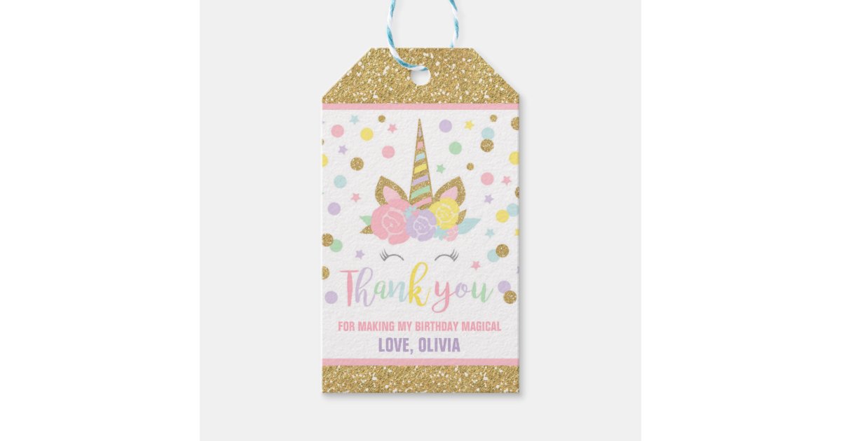 unicorn pink gold party favor thank you tag zazzlecouk