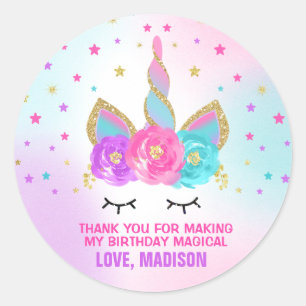 Unicorn Pink & Gold Party Favour Tag Sticker Seal