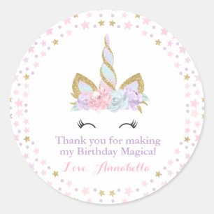 Unicorn Pink & Gold Party Favour Tag Sticker Seal