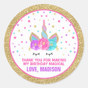 Unicorn Pink & Gold  Party Favour Tag Sticker Seal