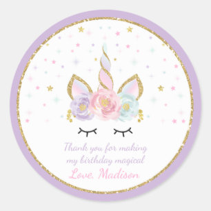 Unicorn Pink & Gold Party Favour Tag Sticker Seal