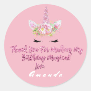 Unicorn Pink Gold Party Favour Tag Thank You Name