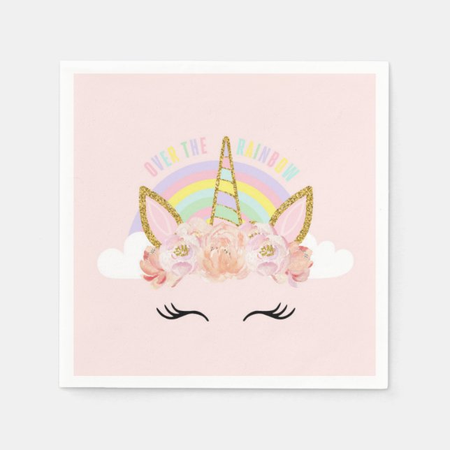 Unicorn Pink & Gold Party Napkins (Front)