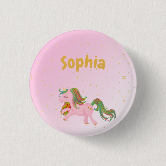 Unicorn Pink Gold Spots Girly Cute 3 Cm Round Badge (Front)