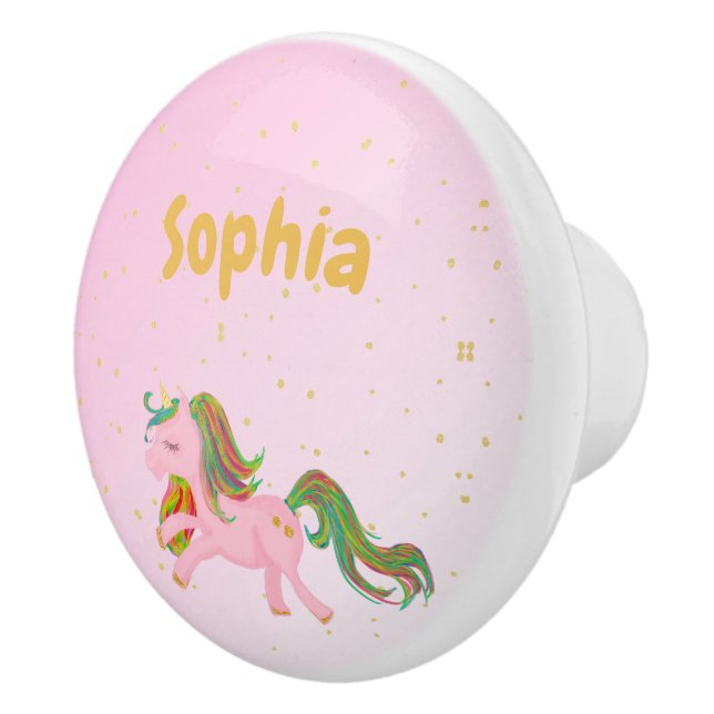 Unicorn Pink Gold Spots Girly  Cute Ceramic Knob (Right)