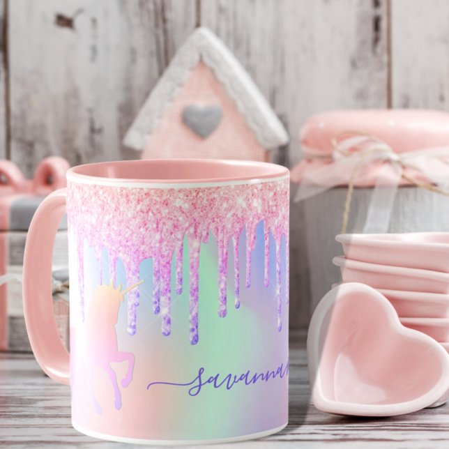 Unicorn pink holographic name drips mug (Creator Uploaded)
