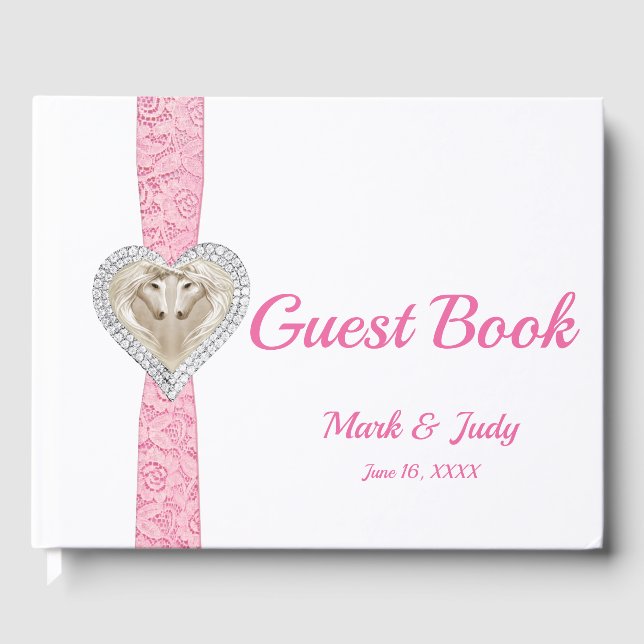 Unicorn Pink Lace Ribbon Wedding Guestbook (Front)