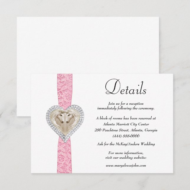 Unicorn Pink Lace Wedding Details Enclosure Card (Front/Back)