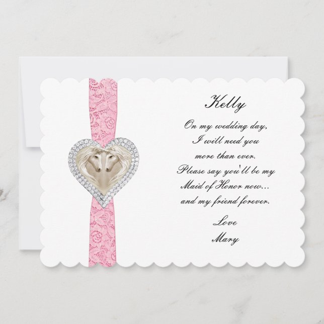 Unicorn Pink Lace Wedding Maid Of Honour Card (Front)