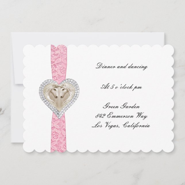 Unicorn Pink Lace Wedding Reception Card (Front)