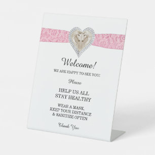 Unicorn Pink Lace Wedding Safety Pedestal Sign