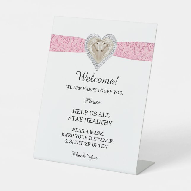 Unicorn Pink Lace Wedding Safety  Pedestal Sign (Front)