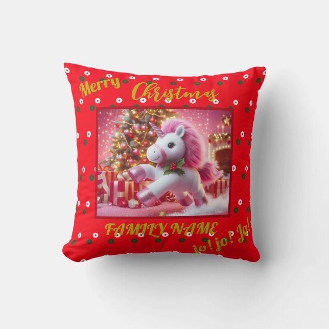 Unicorn pink merry christmas Customise  Cushion (Front)