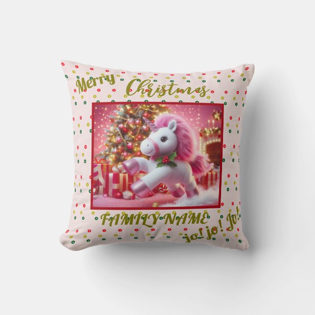 Unicorn pink merry christmas Customise  Cushion (Front)