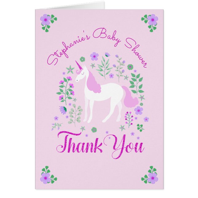 Unicorn Pink Personalised Baby Shower Thank You (Front)