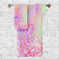 Unicorn pink purple confetti name girl