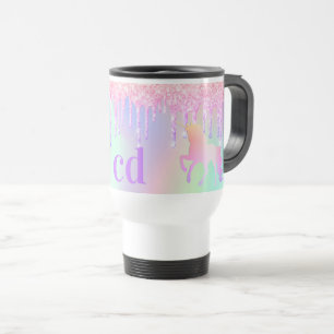 Unicorn pink purple drips monogram holographic travel mug