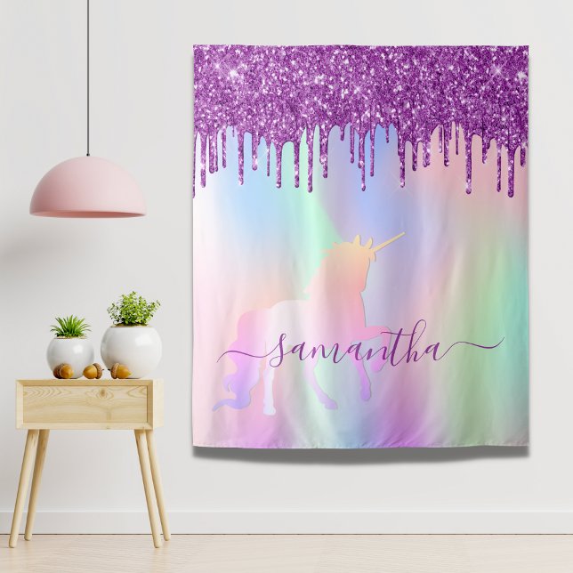 Unicorn pink purple glitter drips name girl tapestry (Creator Uploaded)