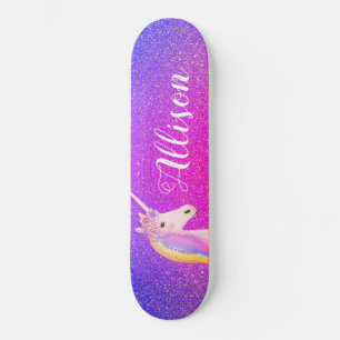 Unicorn Pink Purple Glitter Sparkles Personalised  Skateboard