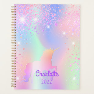 Unicorn pink purple holographic name 2025 planner