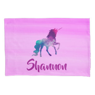 Unicorn pink purple name girl pillowcase