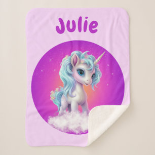 Unicorn pink purple name  sherpa blanket