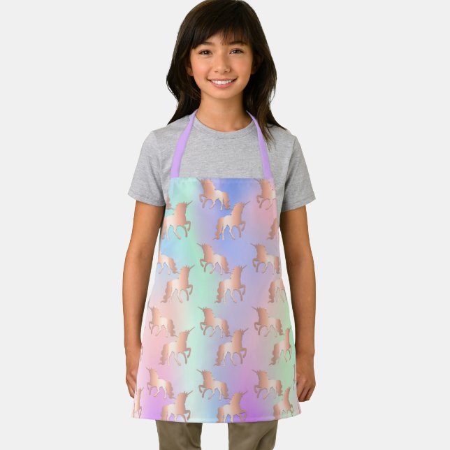 Unicorn pink rose gold rainbow mint green girly apron (Insitu)