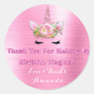 Unicorn Pink Rose Party Favour Tag Thank You Name