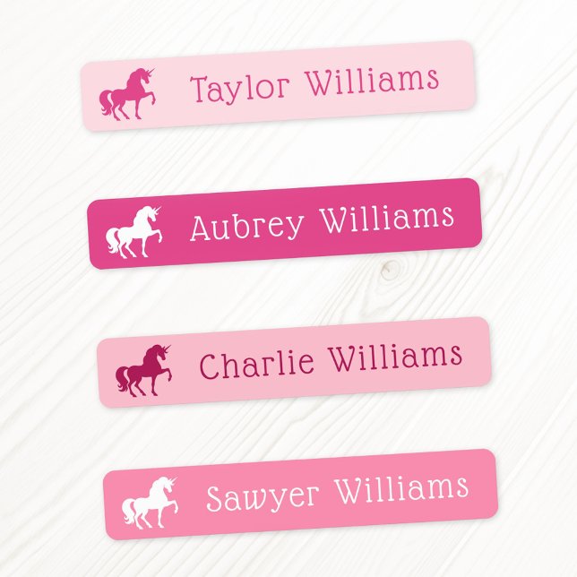 Unicorn pink shades kids waterproof name (Unicorn pink shades kids waterproof name labels)