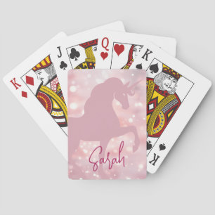 Unicorn pink sparkling bokeh lights name trendy playing cards