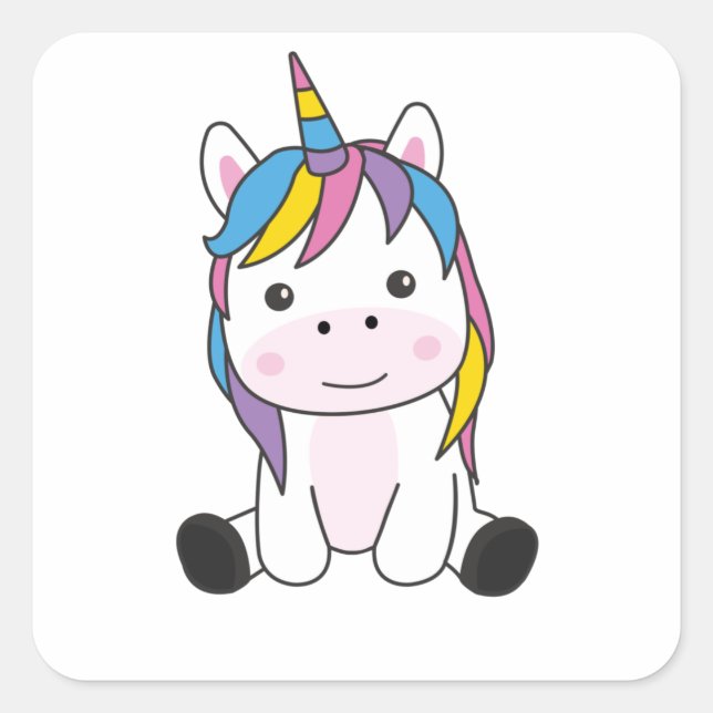 Unicorn Pink Unicorns Kawaii Animals For Kids Square Sticker (Front)