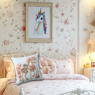 Unicorn Pink White Blue Pink Roses Cushion