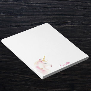 Unicorn pink white name girl notepad
