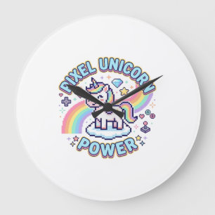 Unicorn Pixel Unicorn Power Graphic Design Product Large Clock