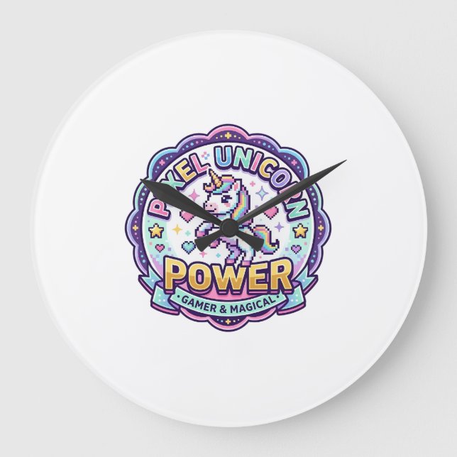 Unicorn Pixel Unicorn Power POD Ready Apparel Grap Large Clock (Front)