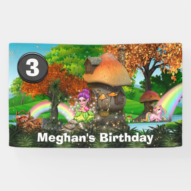 Unicorn pixie rainbow fantasy woodland DIY age Banner (Horizontal)