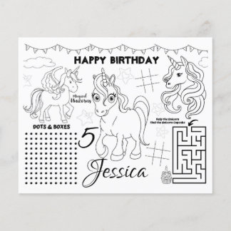 Unicorn placemats,Unicorn activity & coloring page