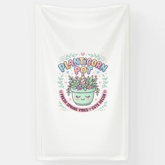 Unicorn Planticorn Pot Graphic Design Graphic Tee  Banner (Vertical)