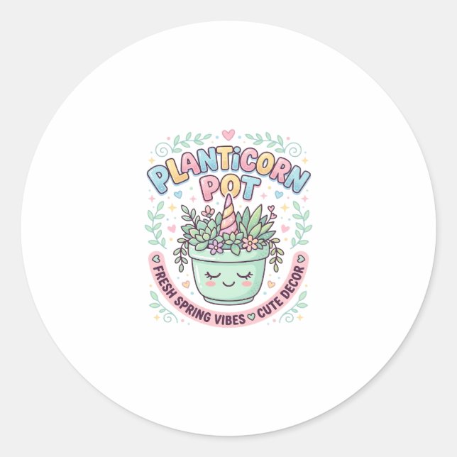 Unicorn Planticorn Pot Graphic Design Graphic Tee  Classic Round Sticker (Front)