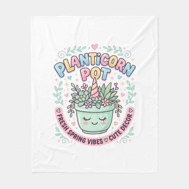 Unicorn Planticorn Pot Graphic Design Graphic Tee  Fleece Blanket (Front)
