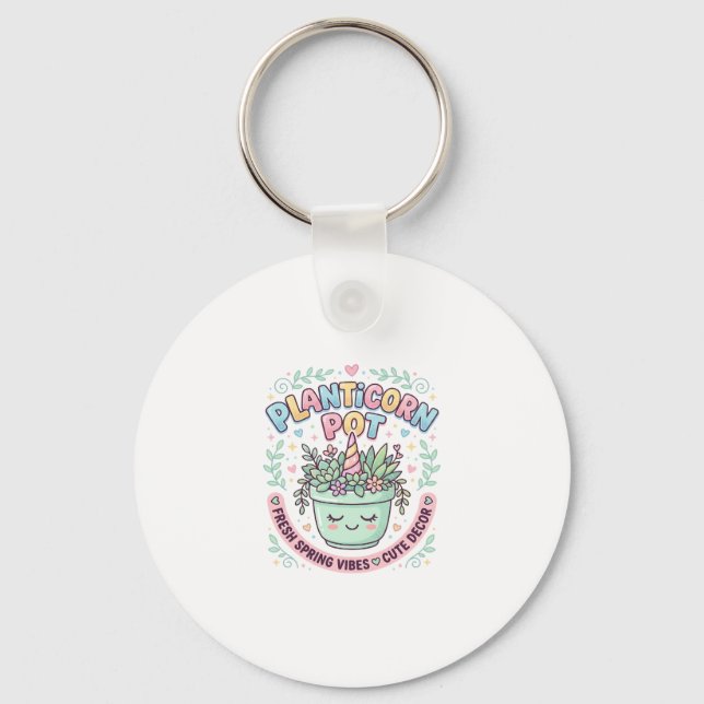 Unicorn Planticorn Pot Graphic Design Graphic Tee  Key Ring (Front)