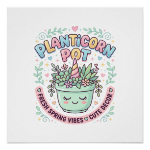 Unicorn Planticorn Pot Graphic Design Graphic Tee  Poster