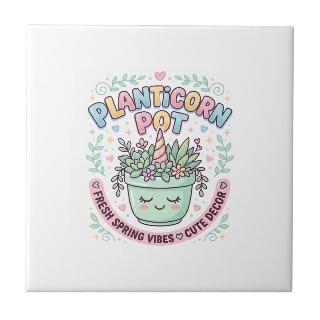 Unicorn Planticorn Pot Graphic Design Graphic Tee  Tile (Front)