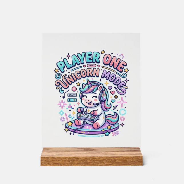 Unicorn Player One Unicorn Mode Retro Style Graphi Acrylic Sign (Front)