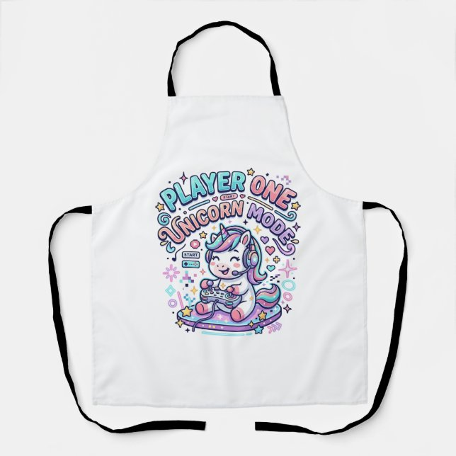 Unicorn Player One Unicorn Mode Retro Style Graphi Apron (Front)