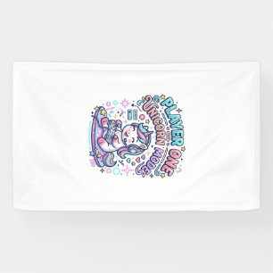 Unicorn Player One Unicorn Mode Retro Style Graphi Banner